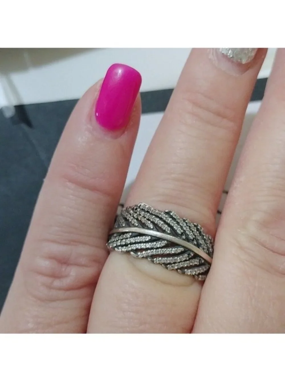 Pandora Sterling Silver Light as a Feather Ring- 190886CZ Size 56